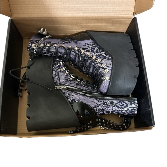 Dolls Kill Black and Purple Haunted Traitor Lace Boots - Picture 3 of 11